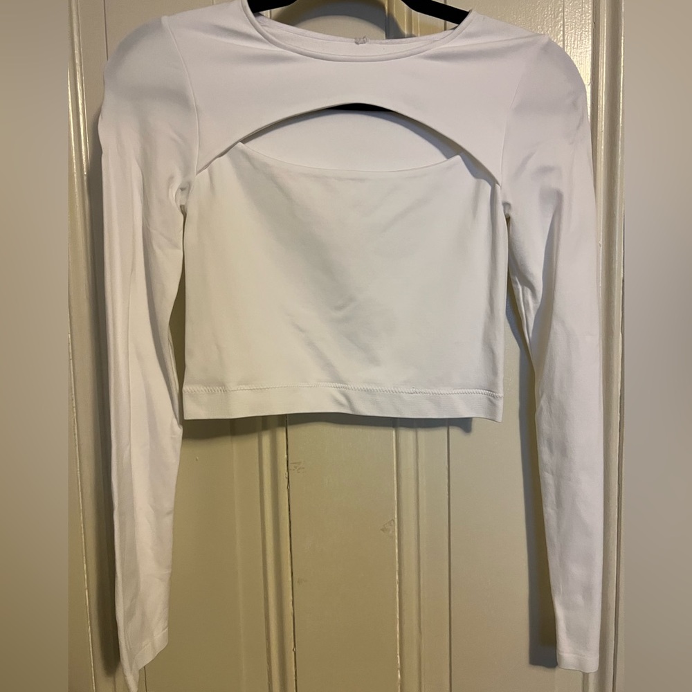 Garage White Long Sleeve Cut Out Top